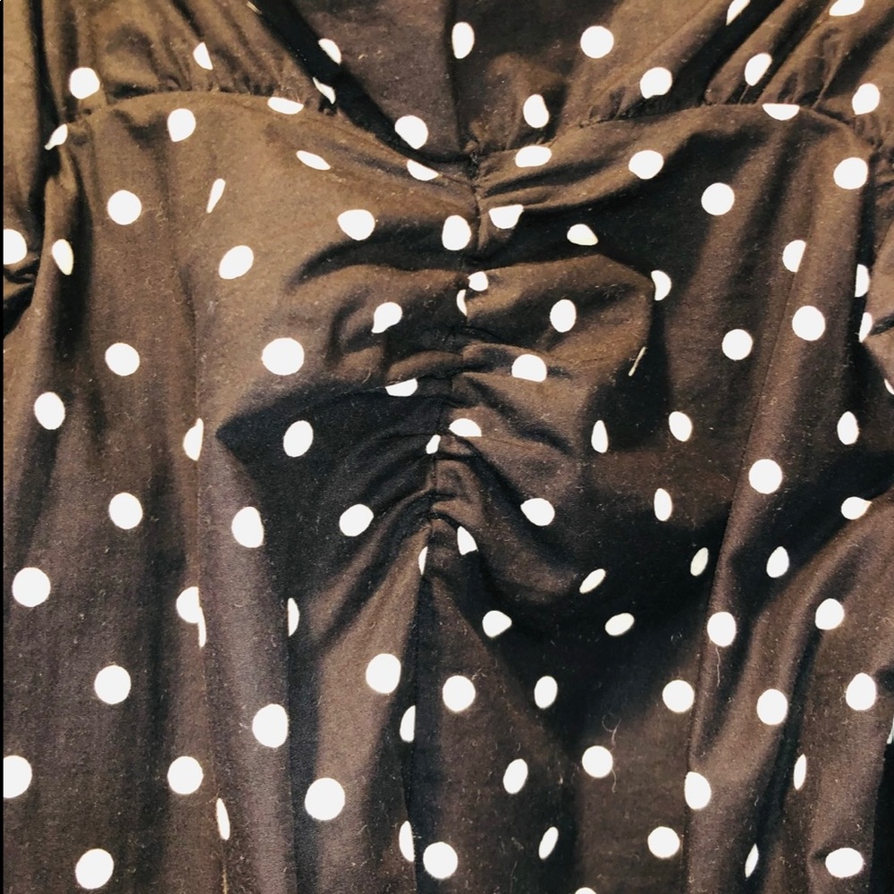 Structured Polka Dot Off Shoulder Ruffled Top - Picture 9 of 10